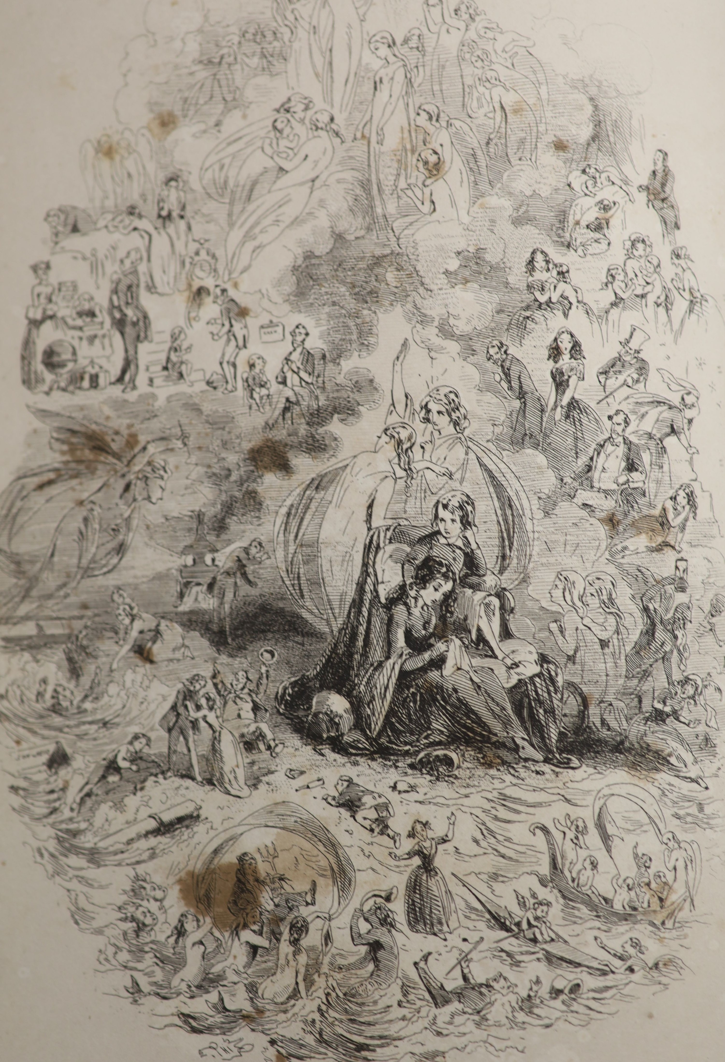 Dickens, Charles. Five Novels - first / early editions, viz, Bleak House, Dombey and Son, Nicholas Nickleby, Our Mutual Friend, Pickwick Papers, half leather bindings (Dombey binder's cloth), most plates present (but sta